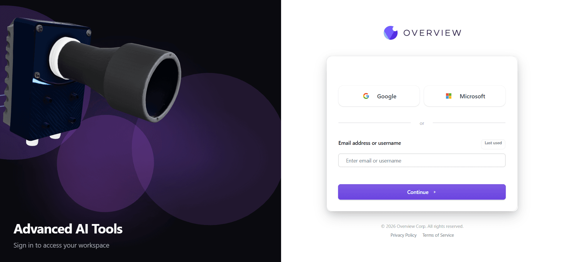 Overview高级AI工具安全登录门户，带SSO选项