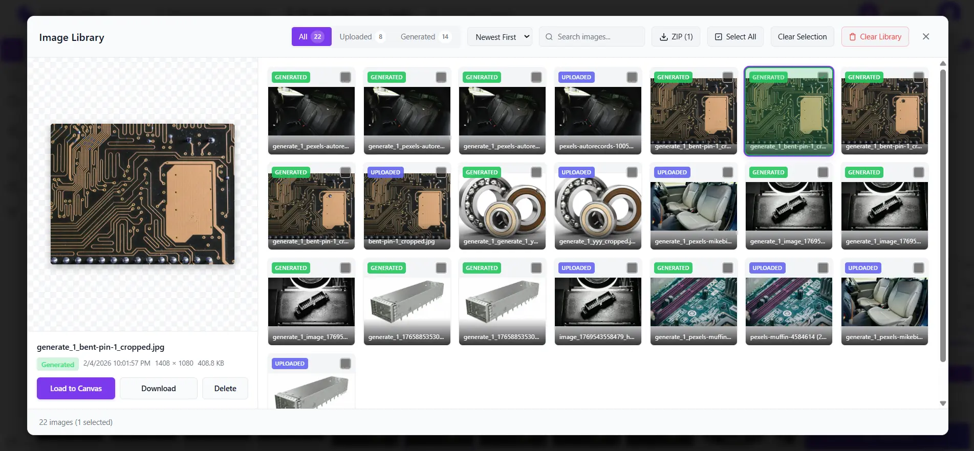 Image library with generated defect images