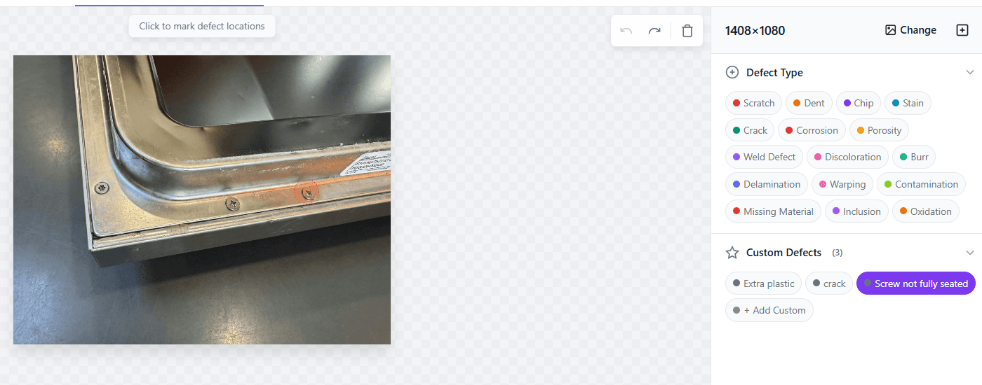 Vista general de la puerta de lavadora — referencia limpia antes de generación de defectos