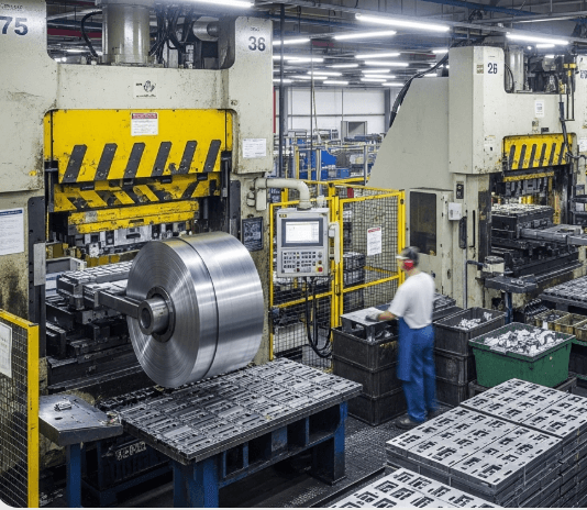 AI-powered metal stamping inspection system in action