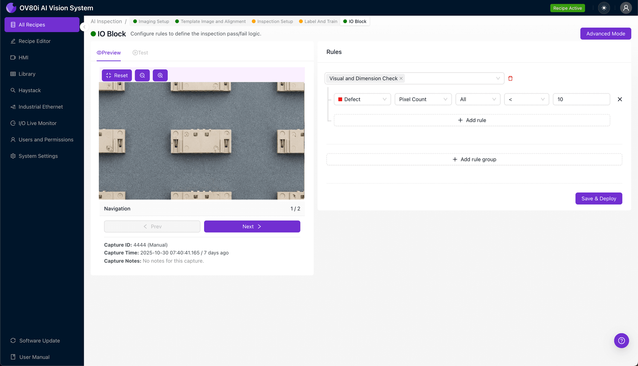Inspection region selection highlighting ejector pin mark zones on connector wafer