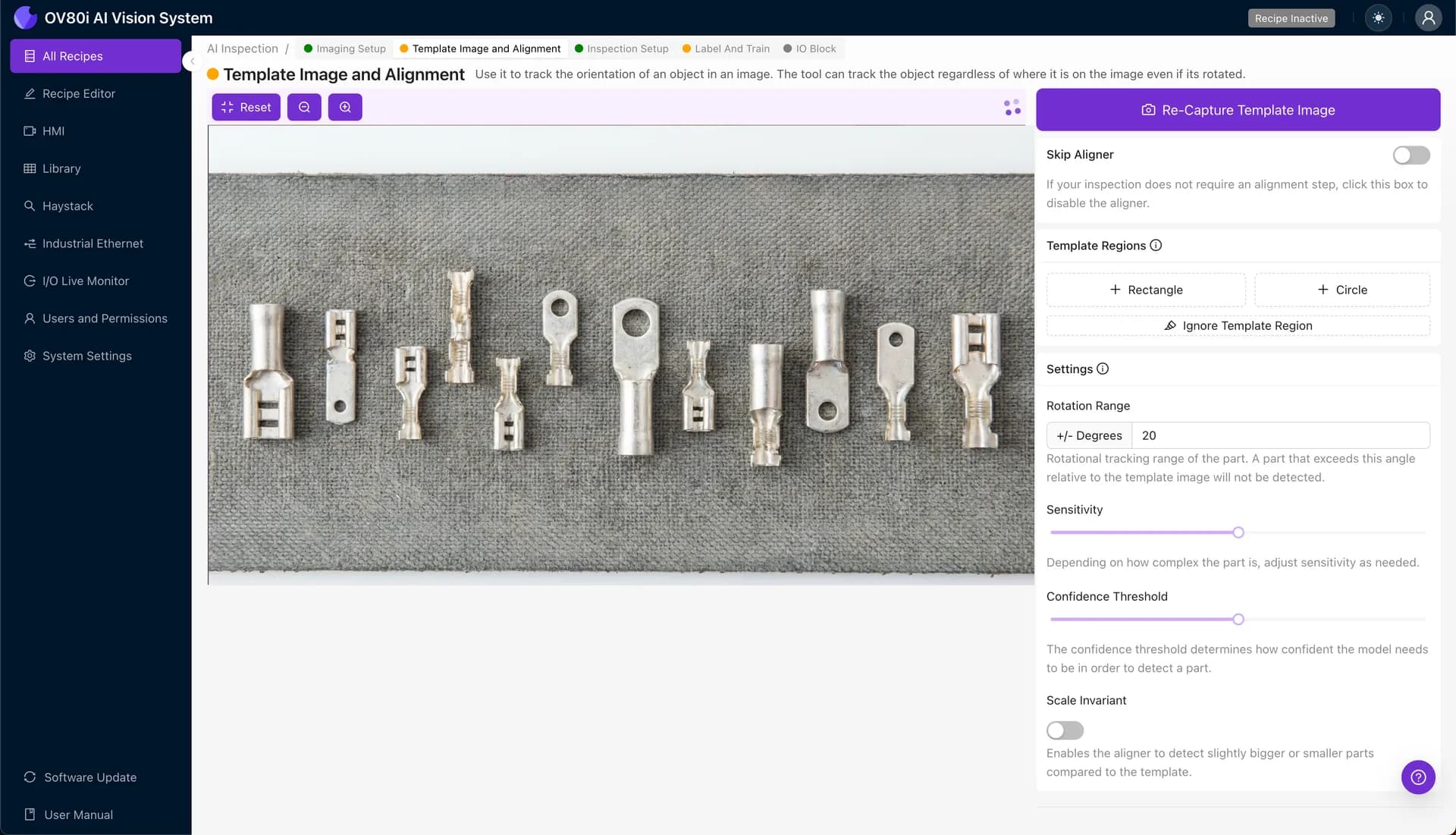 Creating an alignment template for the terminal