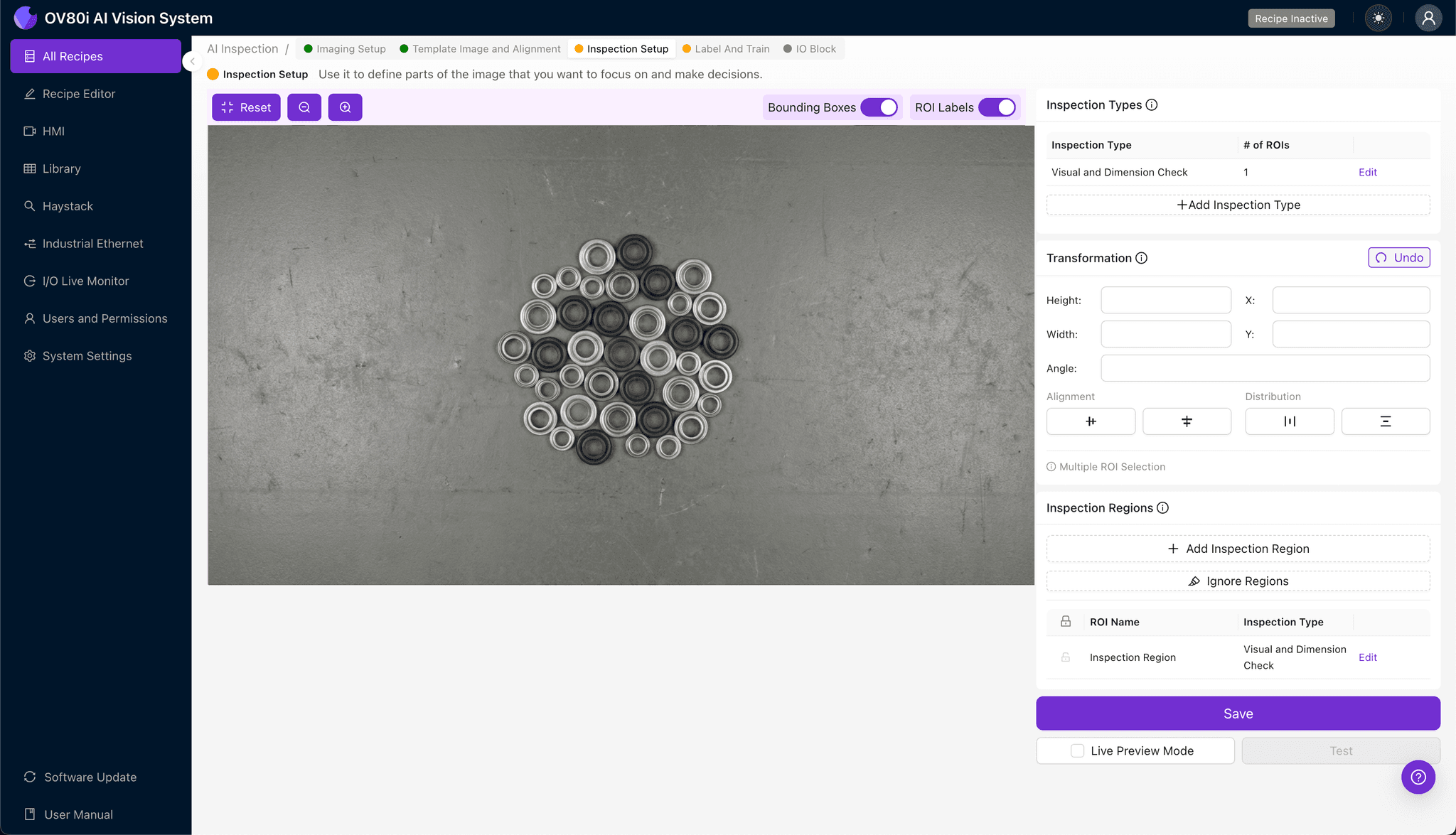 Defining the inspection region over the grommet