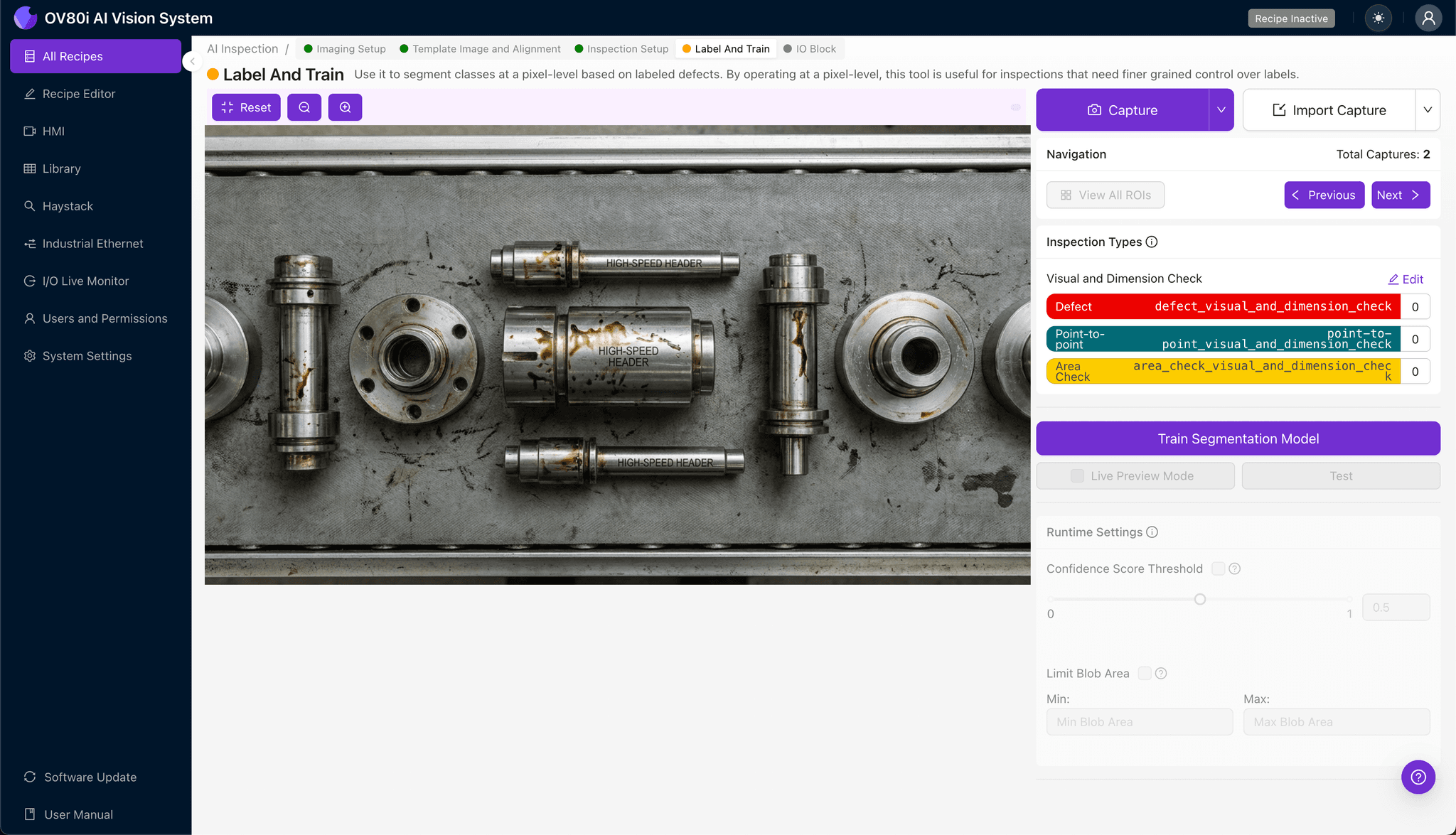 Rule configuration interface for automated pass/fail decisions on header inspection