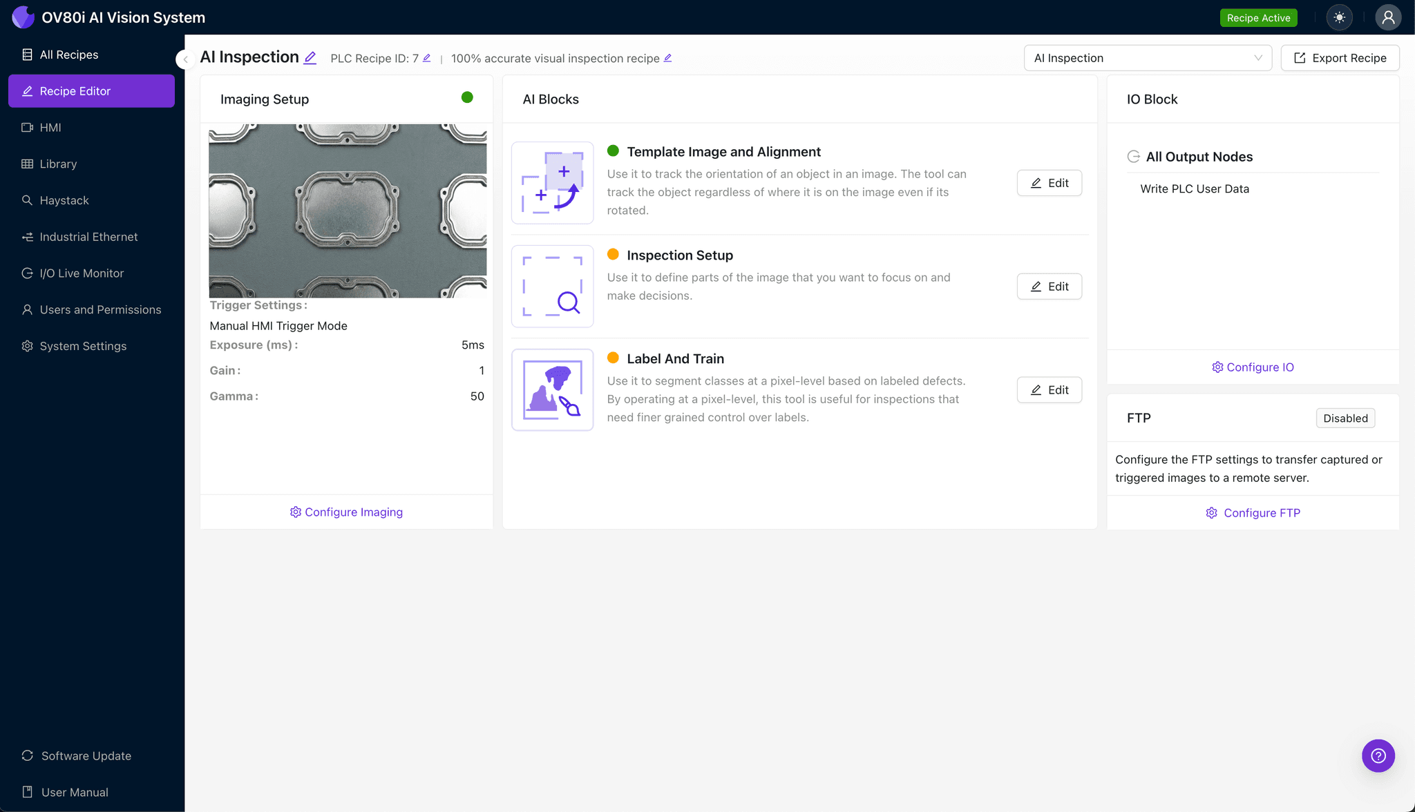 Imaging setup for stamped EMI shield inspection