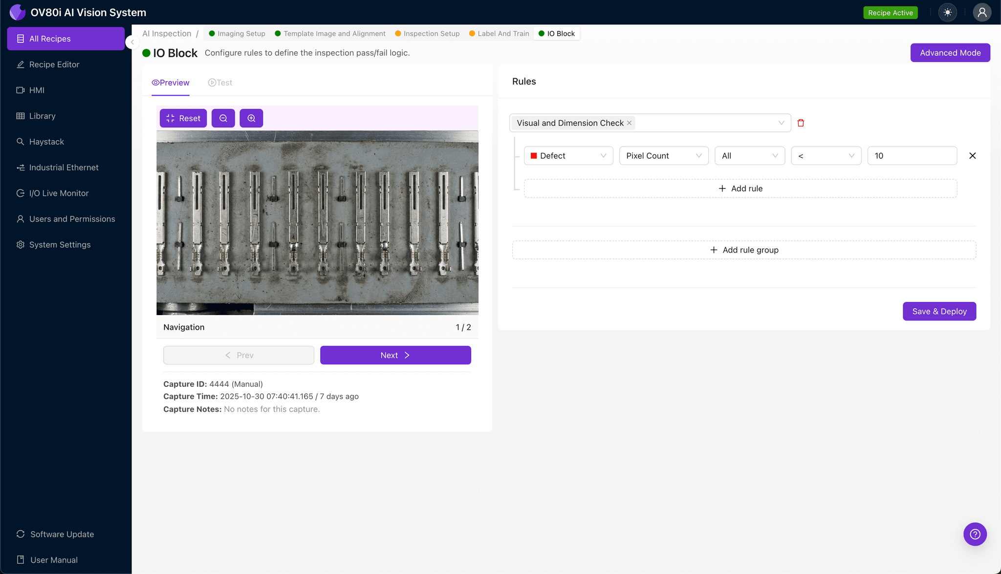 Setting pass fail rules for automated inspection