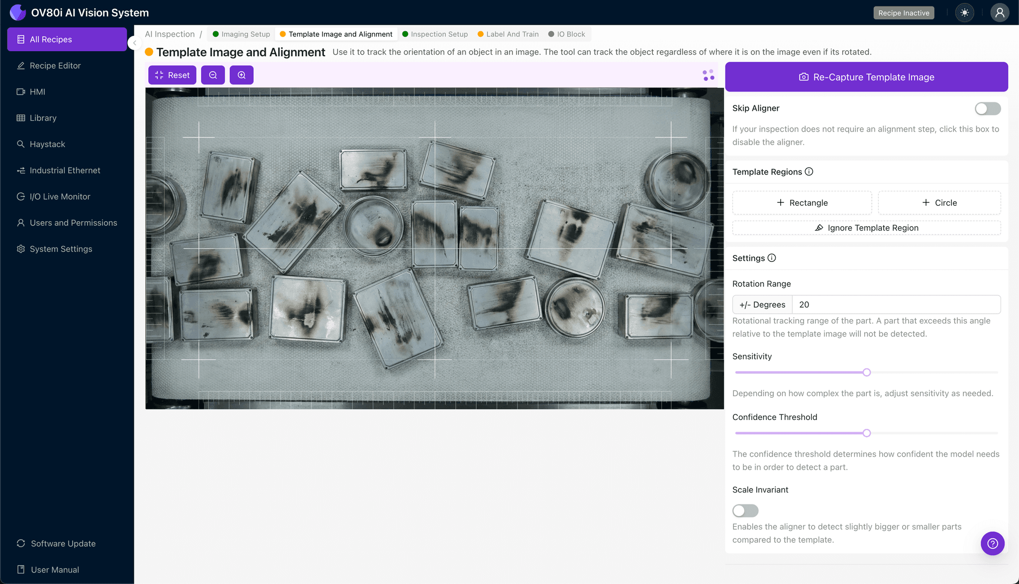 Template alignment configuration for thin-wall housing inspection