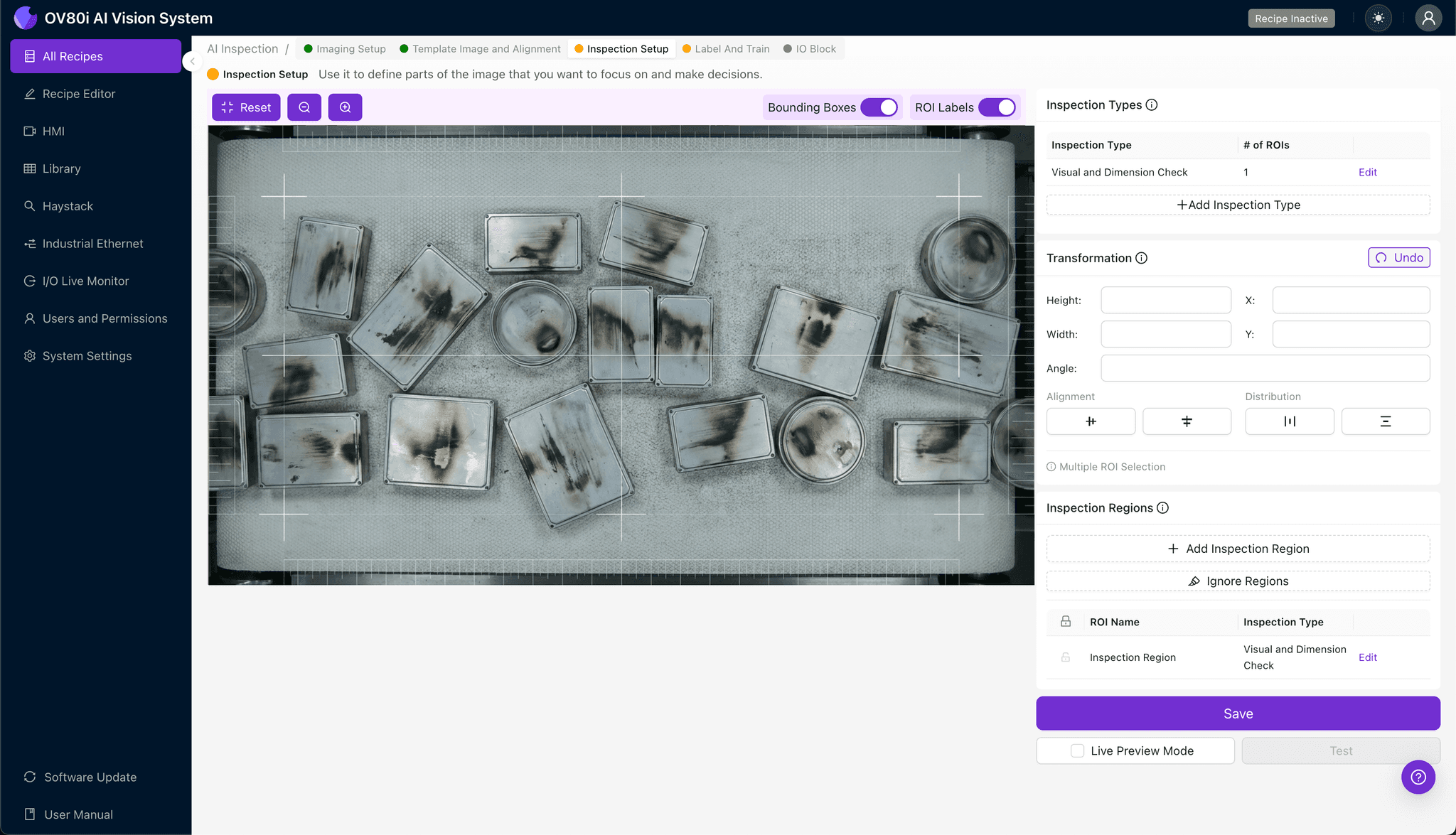 Data labeling interface showing good and bad examples of diesel effect defects