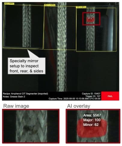 High Voltage Wire Braid Inspection - Electronics case study image showing detecting micro-dents and defects in critical high-voltage wire braiding applications