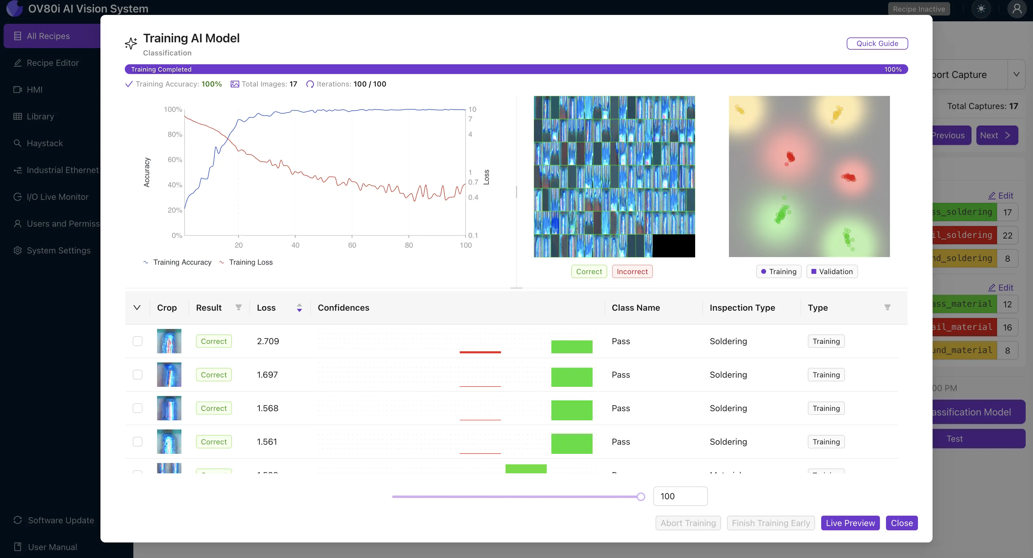 AI model training for defect detection