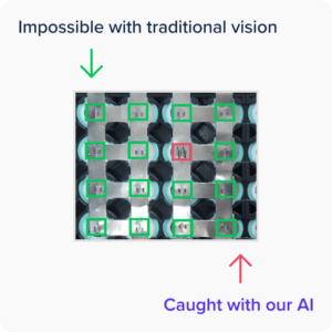 Overview AI defect detection interface showing real-time inspection results