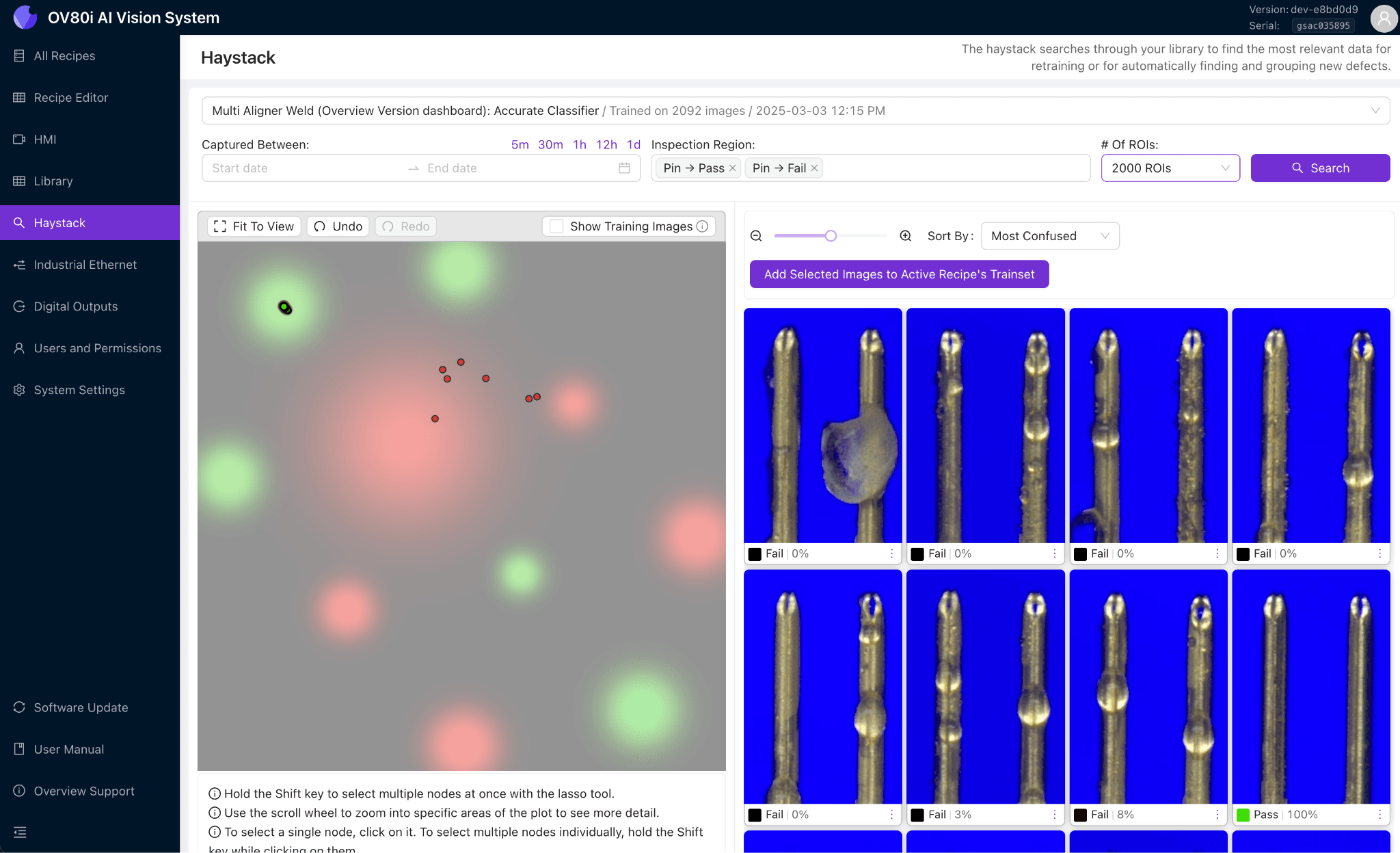 Haystack defect clustering scatter plot