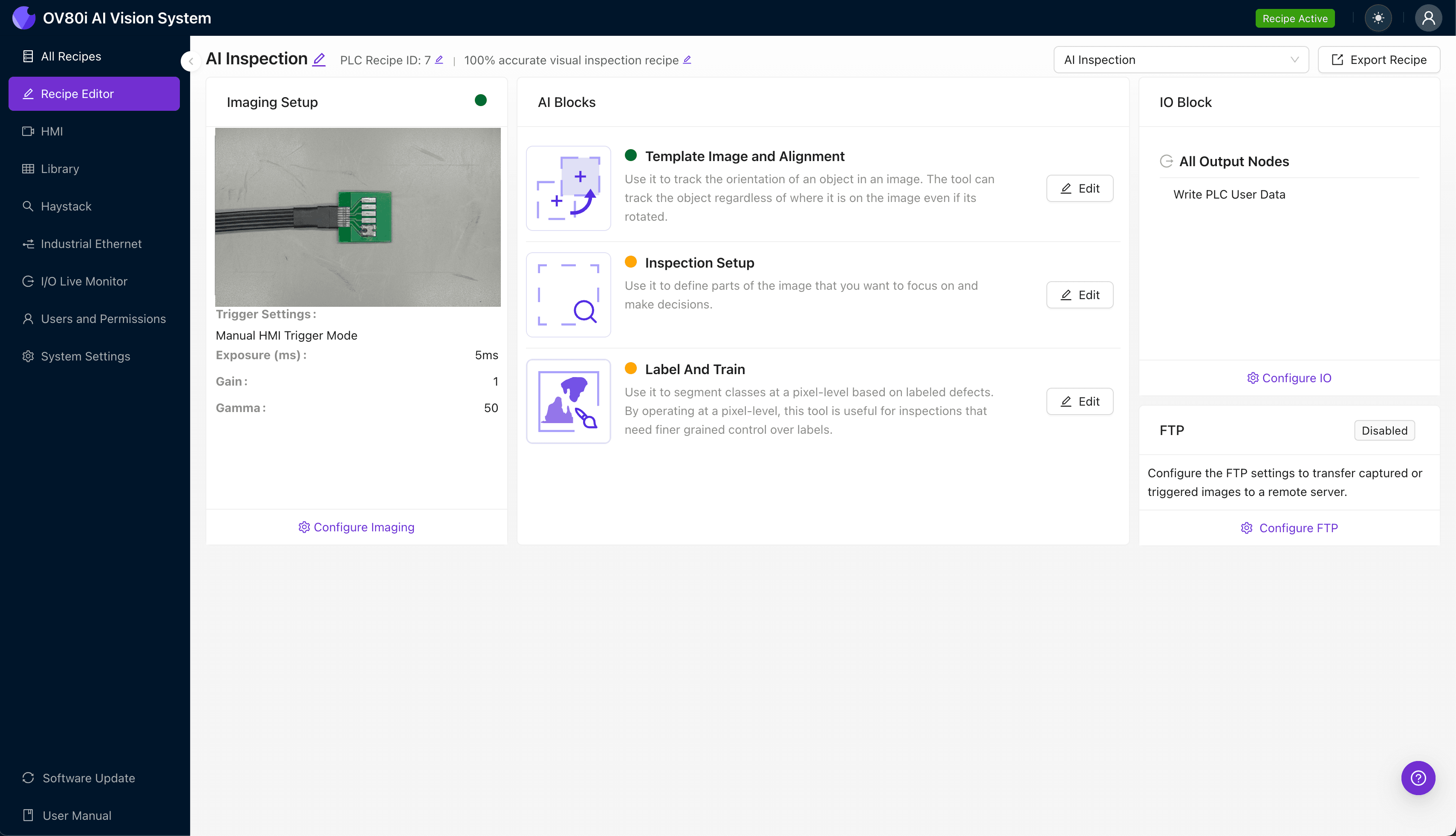 Configuring camera settings for DAC paddle card solder joint inspection