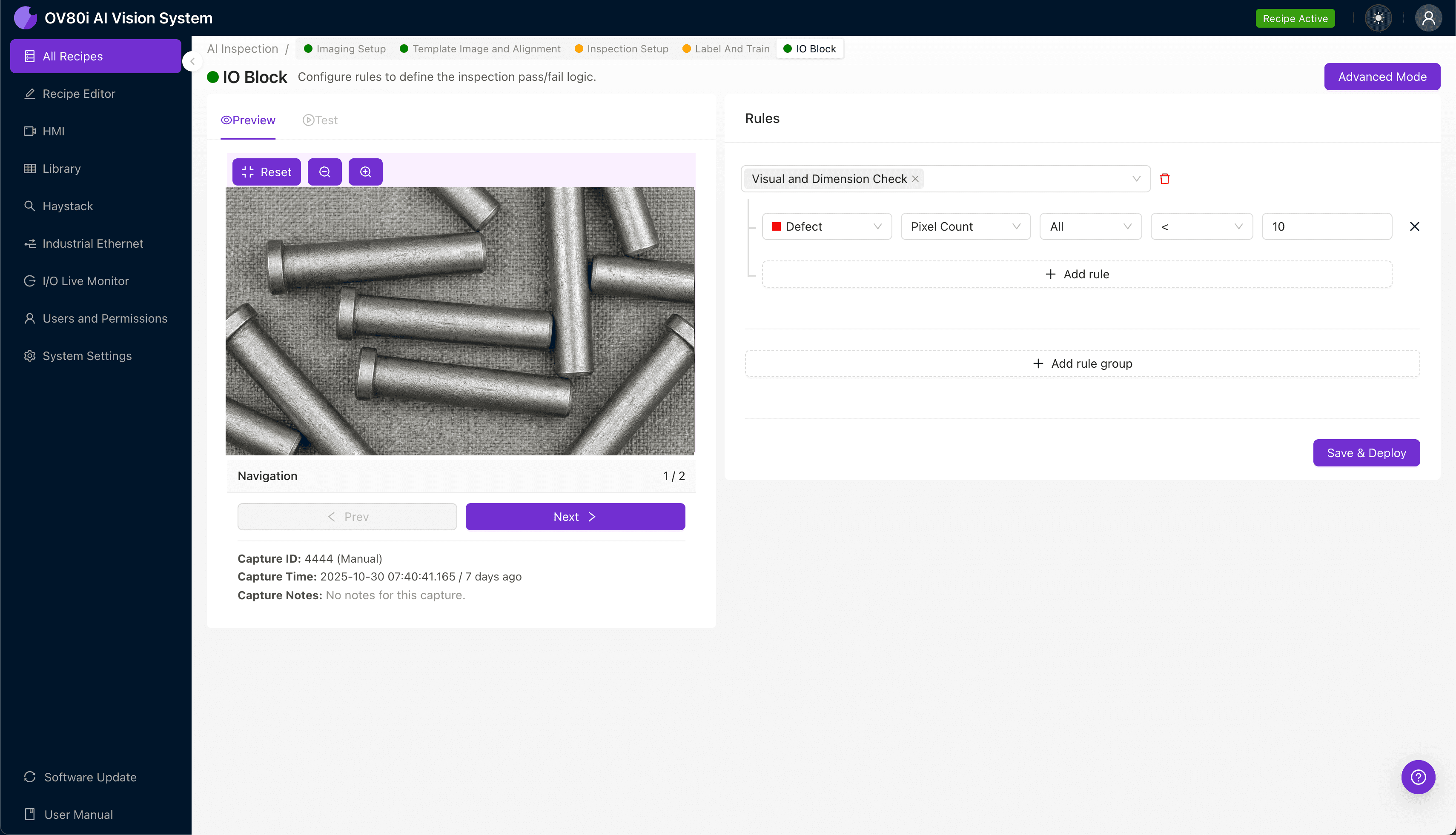 Alignment Pin Surface Finish Inspection with AI Vision
