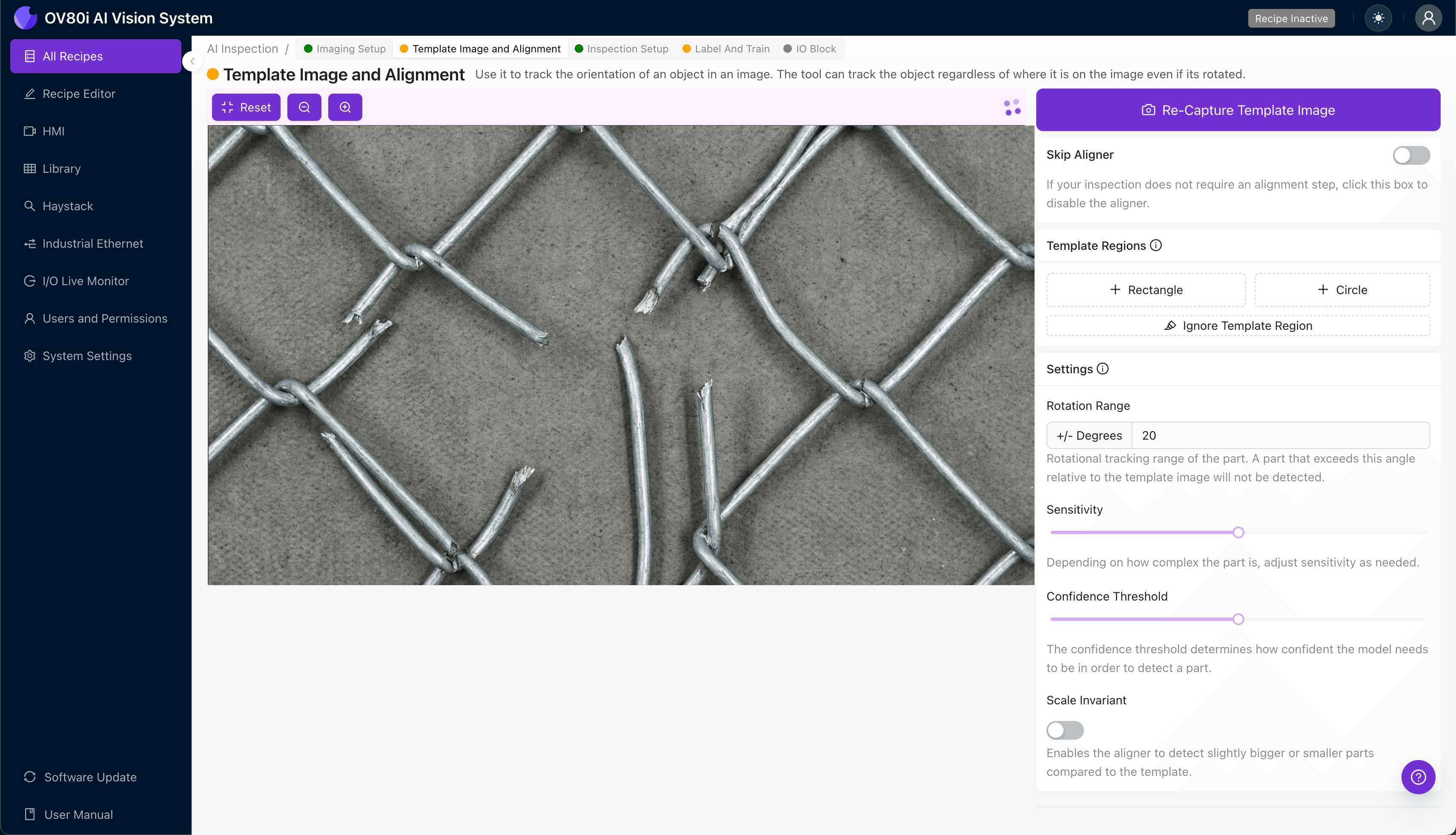 Template alignment setup for ground fence positioning