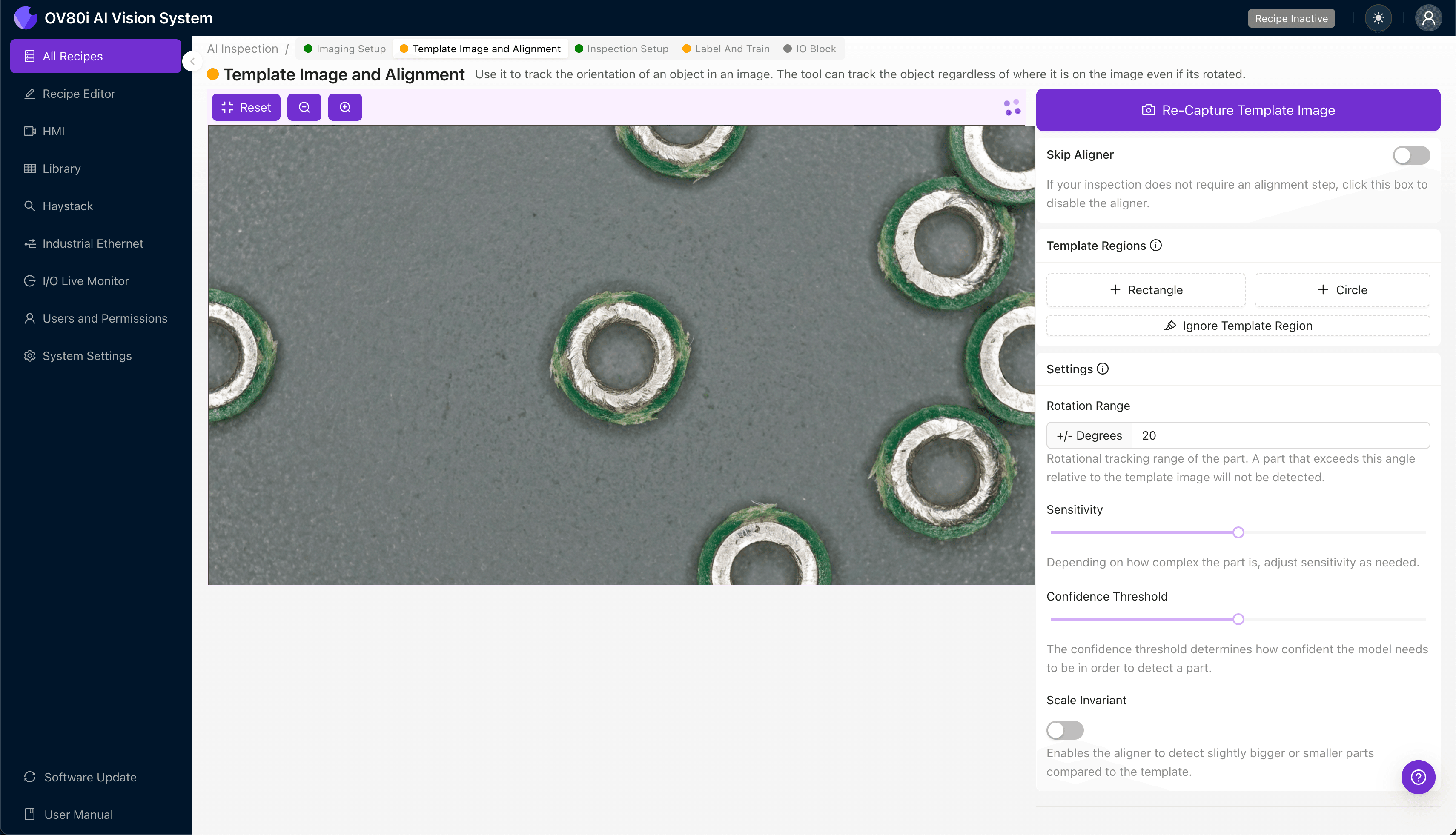Template alignment configuration for PCB through-hole inspection