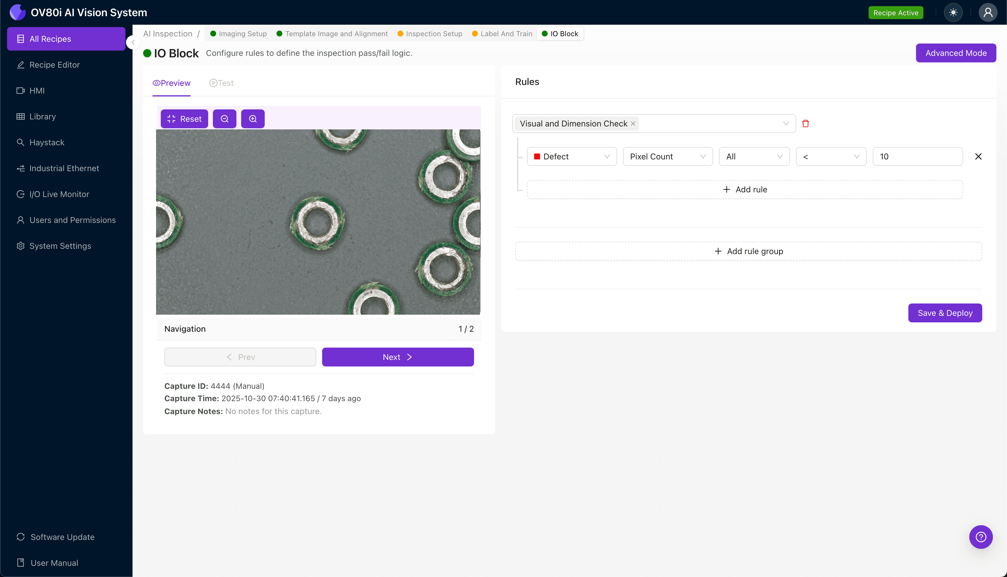 AI-powered inspection system analyzing PCB through-hole barrel plating quality