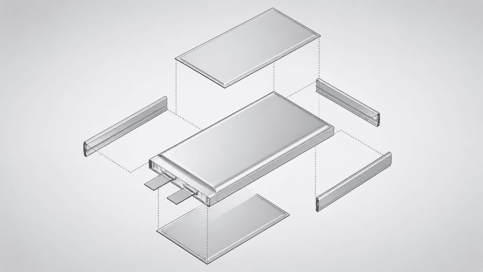 Six inspection surfaces of a lithium pouch cell labeled