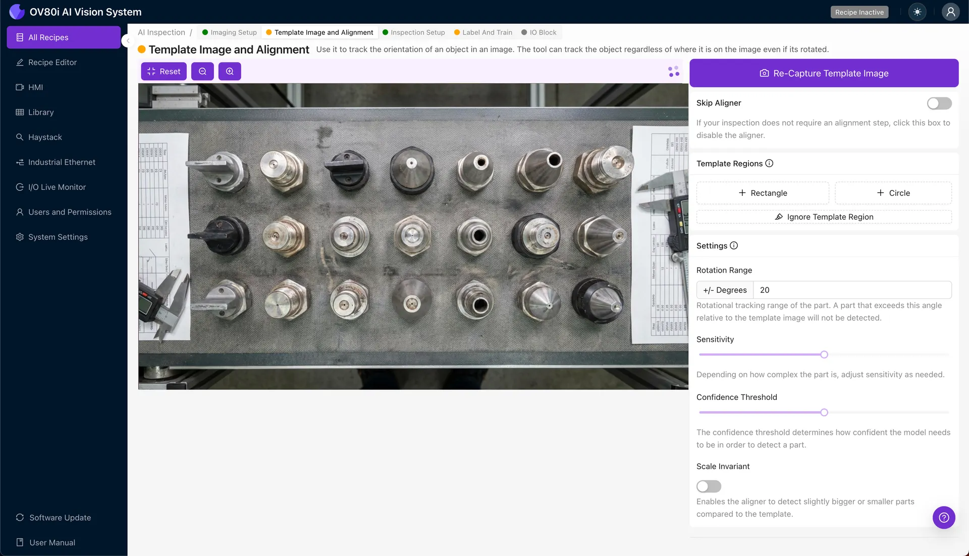 Configurando coincidencia de plantilla para alineación de boquillas