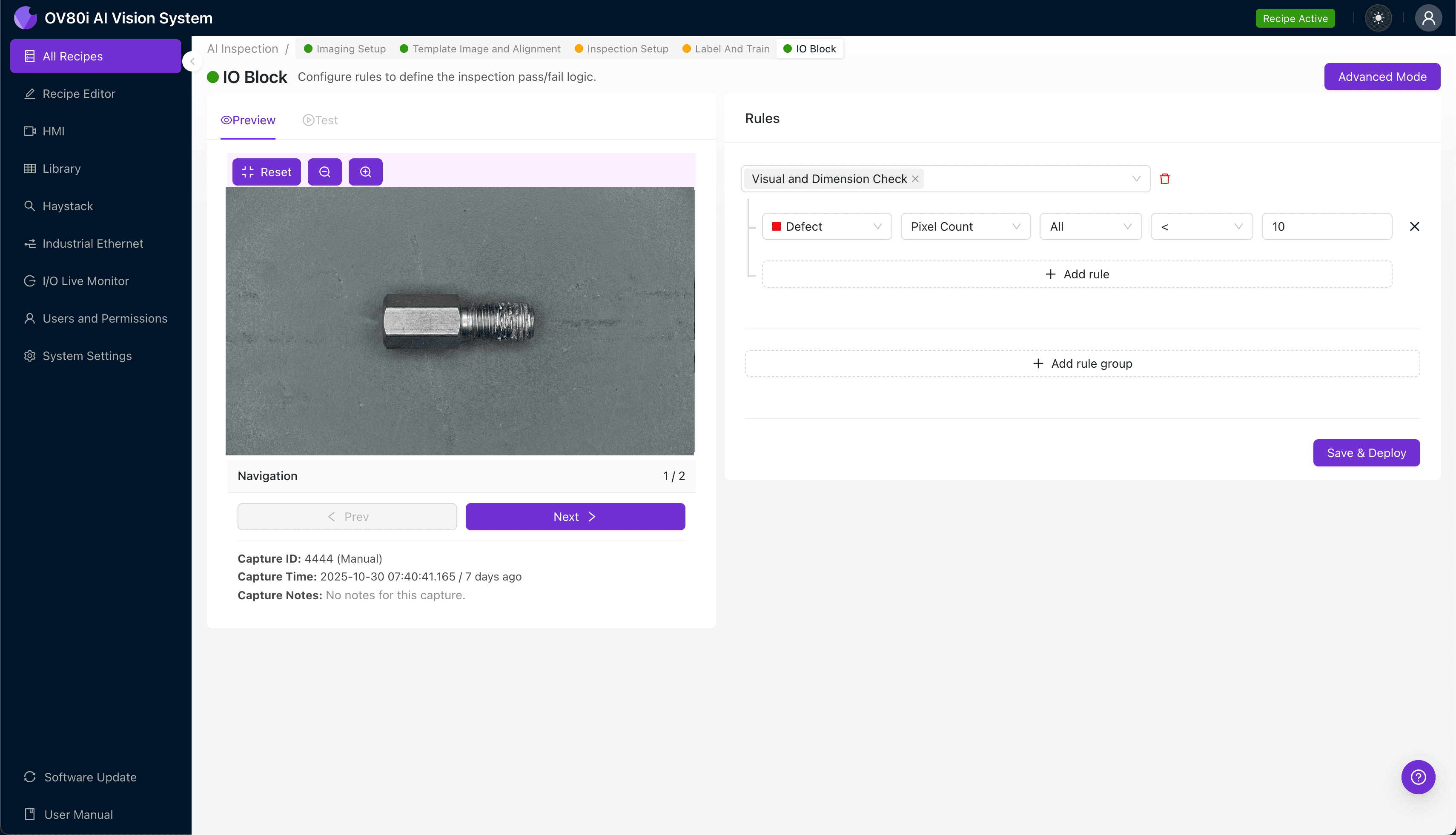 Stripped Thread Detection on Standoffs with AI Visual Inspection
